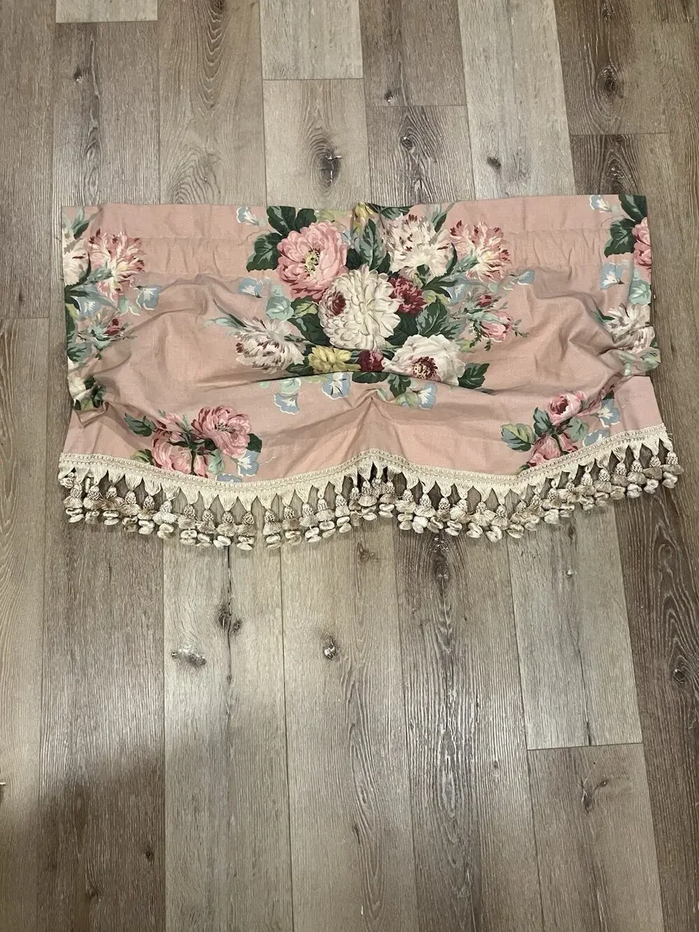VTG Ralph Lauren Cynthia Pink Floral Valance Tassels Hand-Sewn Rings 80s RARE